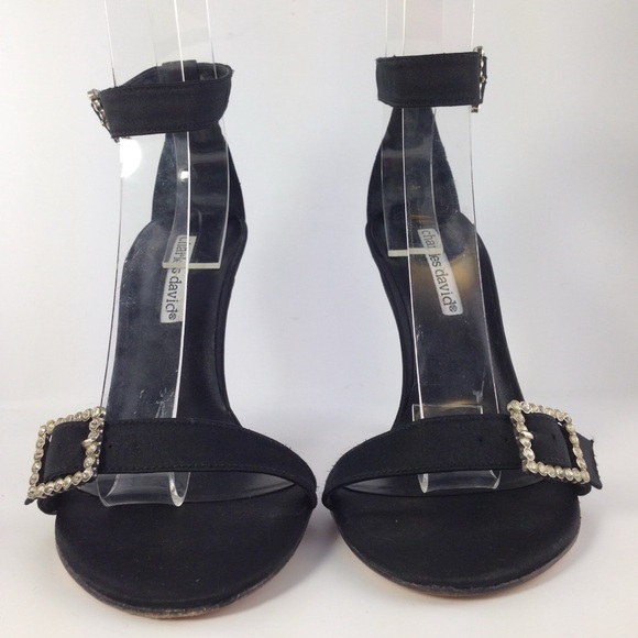 Charles David Shoes - Charles David 'Kailey' Black Satin & Leather Sandals with Crystal Buckles